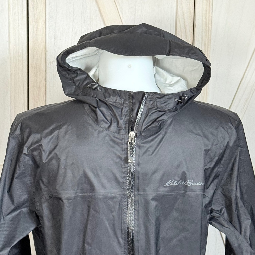 Eddie Bauer WeatherEdge Rain Jacket Mens Large Black Hooded Full Zip Shell - Picture 3 of 5